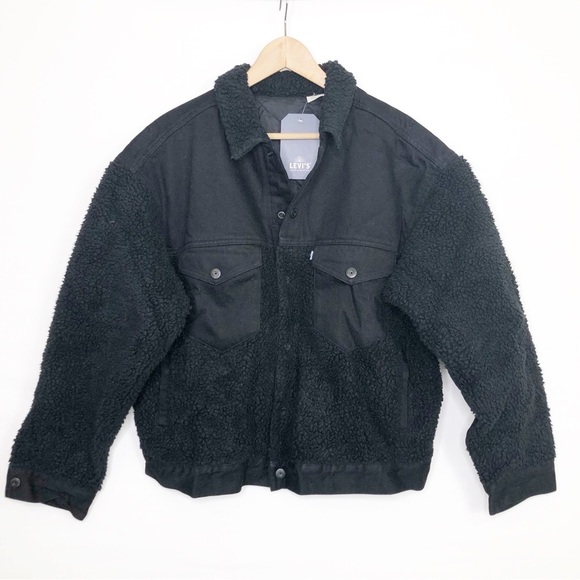 LEVI’S black denim Sherpa trucker jacket - Picture 1 of 14